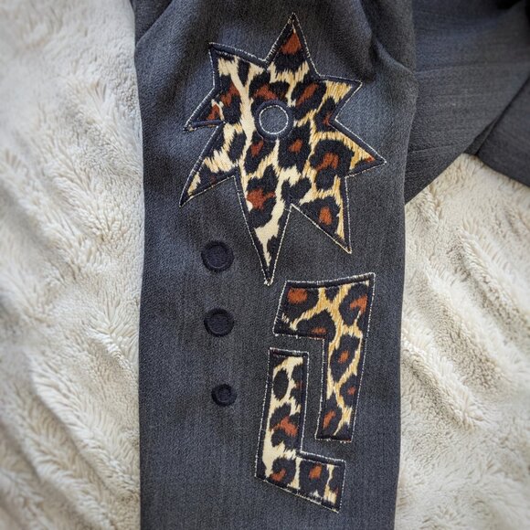 Rare VINTAGE 90s Made In France Bestini “Pop Art” Wool Leopard Detailed Jkt Sz 4 - Picture 14 of 15